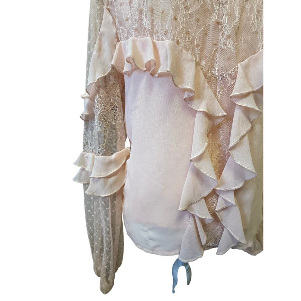 GUESS romantic lace and ruffled light pink long sleeve blouse womens large - Picture 8 of 11